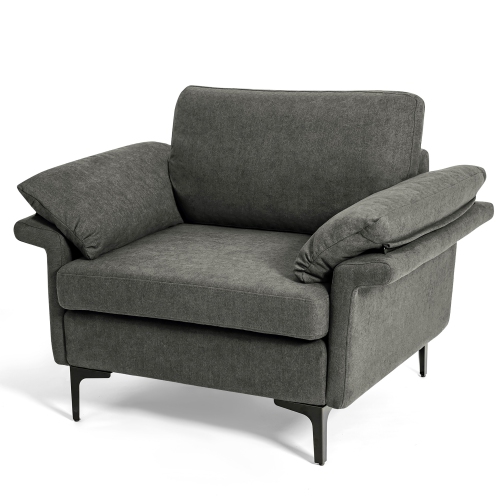 COSTWAY  Modern Linen Fabric Accent Armchair Upholstered Single Sofa W/ Metal Legs Grey