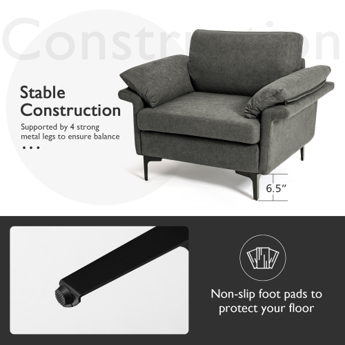 Costway Modern – Fauteuil d’appoint en lin, revêtement, 1 place, pattes en métal, gris