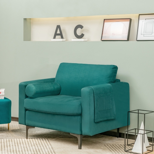 Costway Fabric Accent Armchair Single Sofa w/ Bolster & Side Storage Pocket Teal