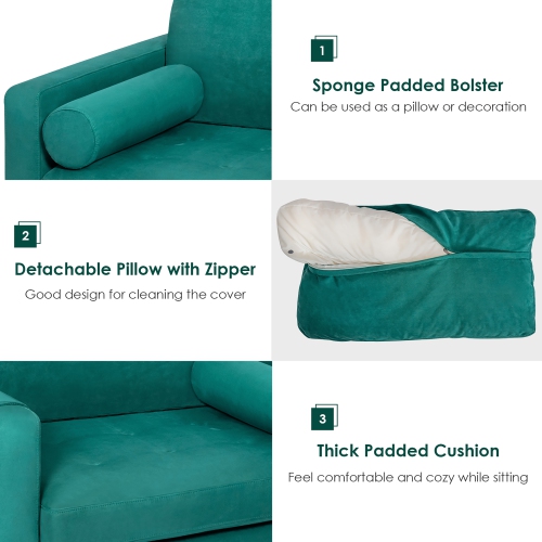 Costway Fabric Accent Armchair Single Sofa w/ Bolster & Side Storage Pocket Teal