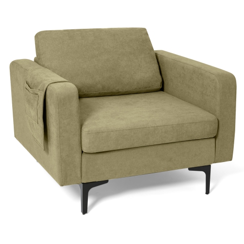 COSTWAY  Modern Linen Fabric Accent Armchair Single Sofa W/ Side Storage Pocket Green