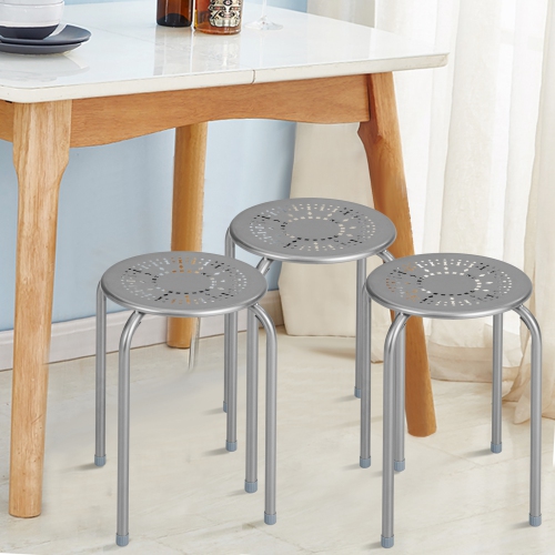 Costway Set of 6 Stackable Metal Stool Set Daisy Backless Round Top Kitchen Grey