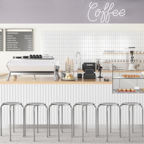 Costway Set of 6 Stackable Metal Stool Set Daisy Backless Round Top Kitchen Grey