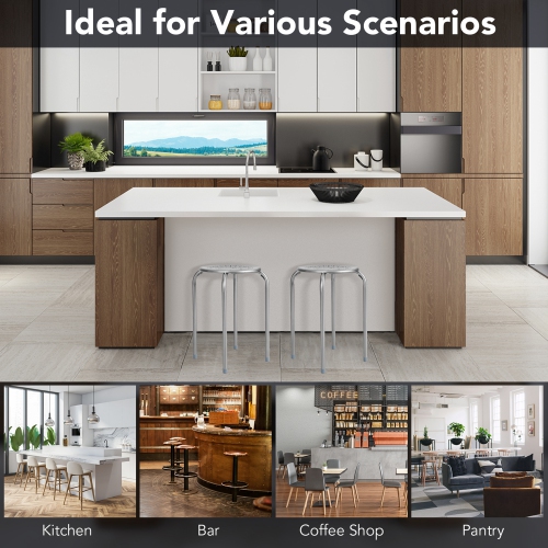 Costway Set of 6 Stackable Metal Stool Set Daisy Backless Round Top Kitchen Grey