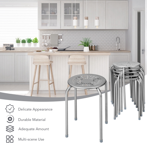 Costway Set of 6 Stackable Metal Stool Set Daisy Backless Round Top Kitchen Grey