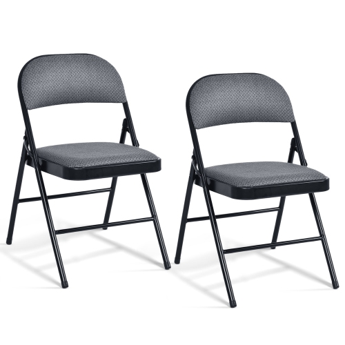 COSTWAY  Set Of 2 Folding Chairs Fabric Upholstered Padded Seat Metal Frame Home Office