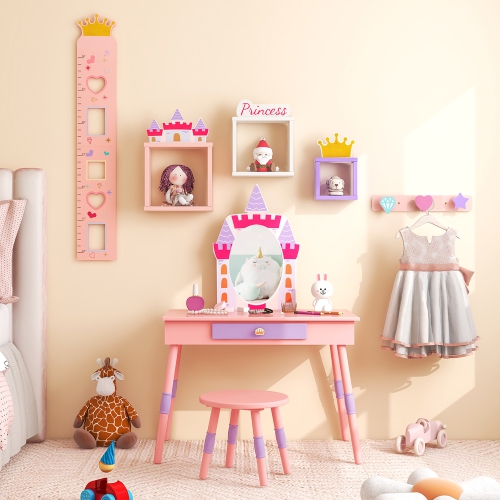Ensemble coiffeuse pour enfants maquillage princesse fausse commode miroir château fille rose de Costway