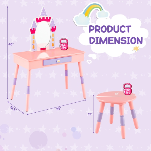 Ensemble coiffeuse pour enfants maquillage princesse fausse commode miroir château fille rose de Costway