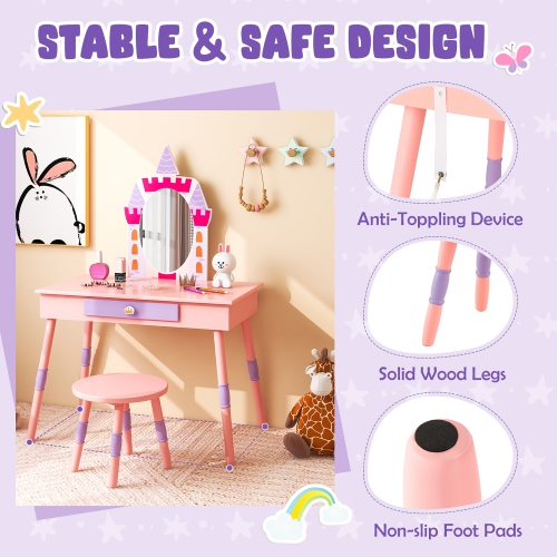 Ensemble coiffeuse pour enfants maquillage princesse fausse commode miroir château fille rose de Costway