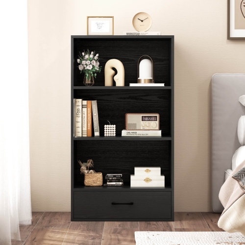 Bibliothèque de rangement en bois à 4 tablettes de 42&nbsp;po de hauteur avec tiroir de rangement pour la maison de Costway