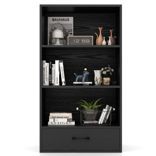 Bibliothèque de rangement en bois à 4 tablettes de 42&nbsp;po de hauteur avec tiroir de rangement pour la maison de Costway