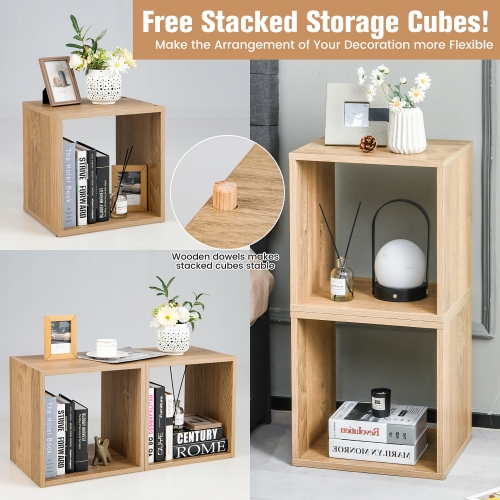 Costway 2 PCS Wood Stackable Storage Cube 2-tier Narrow Bookshelf Vinyl Record Organizer