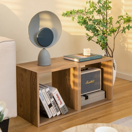 Costway 2 PCS Wood Stackable Storage Cube 2-tier Narrow Bookshelf Vinyl Record Organizer
