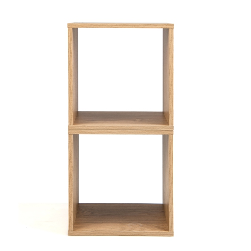 Costway 2 PCS Wood Stackable Storage Cube 2-tier Narrow Bookshelf Vinyl Record Organizer
