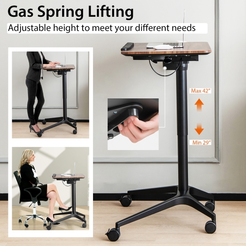 Costway Pneumatic Standing Desk Tilting Adjustable Laptop Cart Mobile Podium Cup Holder