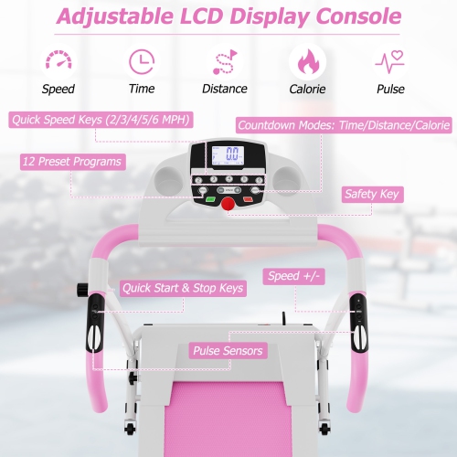 Costway 2 HP Folding Treadmill Motorized Running Machine 12 Preset Program & LCD Display Black/White