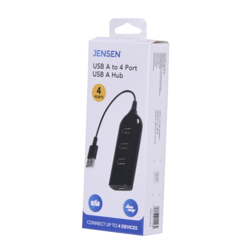 Concentrateur USB-A vers 4 ports USB-A de Jensen, noir JUHUBA4AV