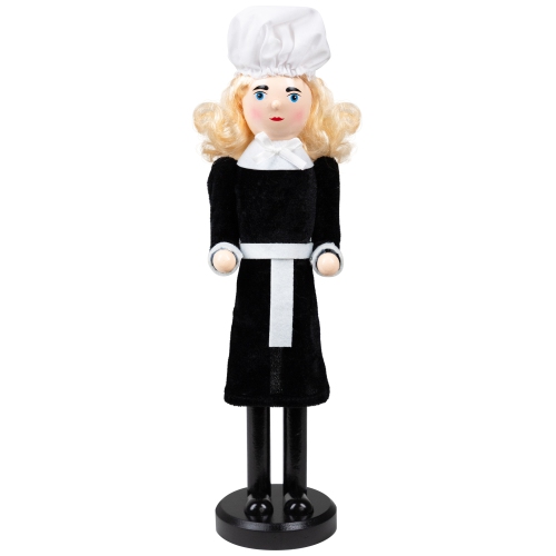 Pilgrim Woman Thanksgiving Fall Harvest Wooden Nutcracker Decoration - 14"