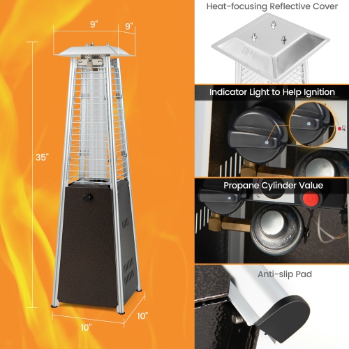 Costway 35" Portable Tabletop Pyramid Patio Heater Steel Propane gas 10000 BTU