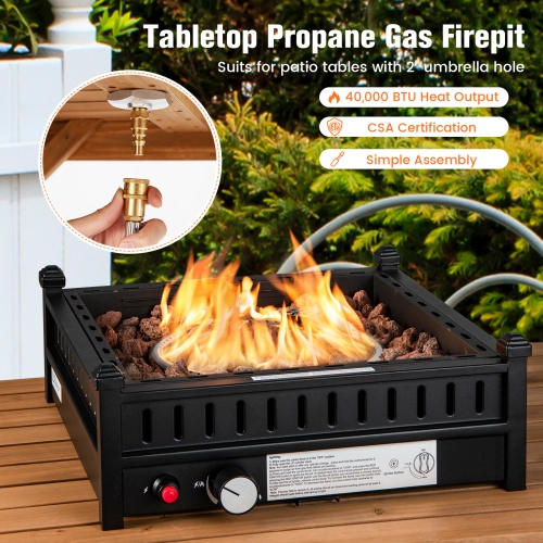 Costway Portable Tabletop Fire Bowl 40,000 BTU Propane Firepit fit Umbrella Holes Table
