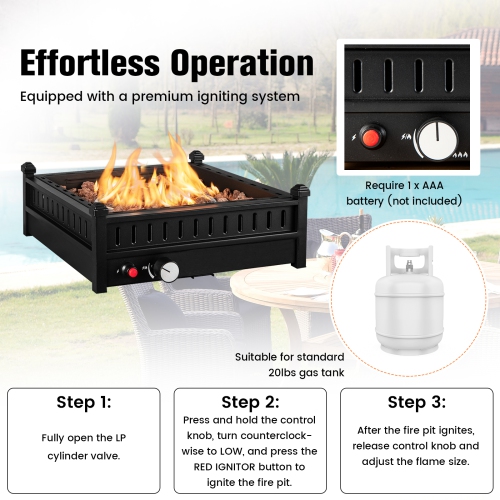 Costway Portable Tabletop Fire Bowl 40,000 BTU Propane Firepit fit Umbrella Holes Table
