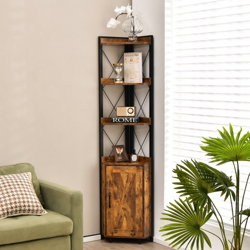 Costway 6-Tier Corner Shelf Bookshelf Industrial Storage Rack Cabinet Rustic Plant Stand