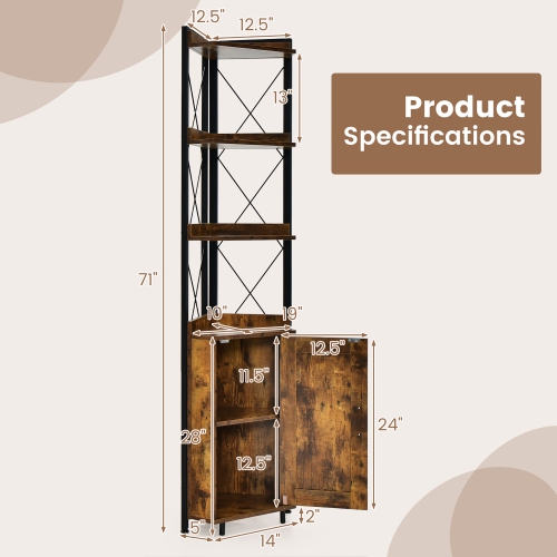 Costway 6-Tier Corner Shelf Bookshelf Industrial Storage Rack Cabinet Rustic Plant Stand