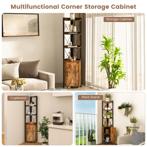 Costway 6-Tier Corner Shelf Bookshelf Industrial Storage Rack Cabinet Rustic Plant Stand