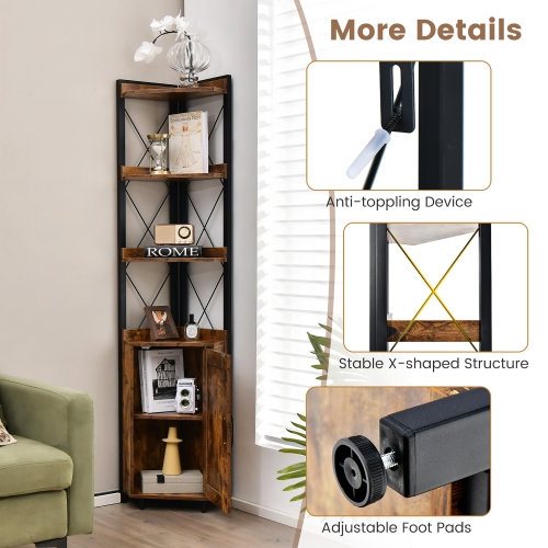 Costway 6-Tier Corner Shelf Bookshelf Industrial Storage Rack Cabinet Rustic Plant Stand