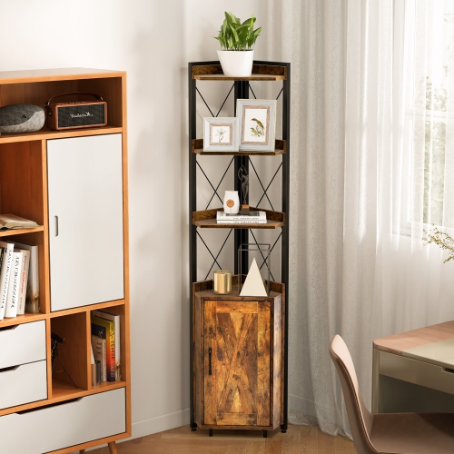 Costway 6-Tier Corner Shelf Bookshelf Industrial Storage Rack Cabinet Rustic Plant Stand