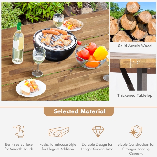 Costway 3 PCS Outdoor Acacia Wood Patio Dining Table Bench Set with 2" Umbrella Hole