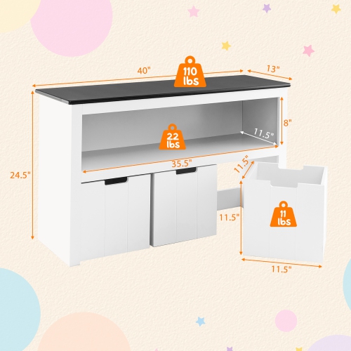 Costway Kids Toy Storage Organizer Wooden Bookshelf with 3 Drawers Hidden Wheel Blackboard