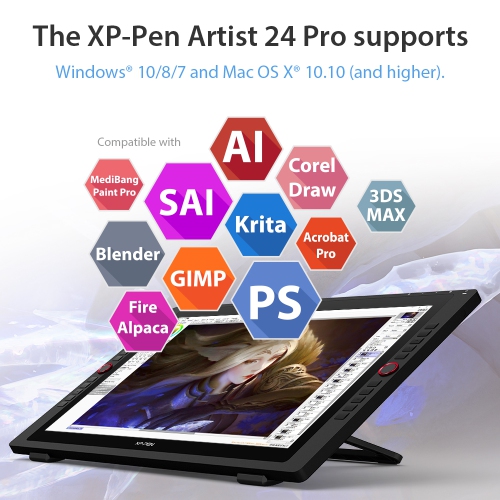 XPPen 23.8'' 2K QHD High Accuracy Pen Drawing Display with 2 Battery-free Stylus & 2 dial wheels and 20 Shortcut Keys