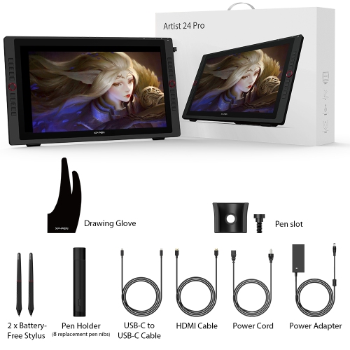 XPPen 23.8'' 2K QHD High Accuracy Pen Drawing Display with 2 Battery-free Stylus & 2 dial wheels and 20 Shortcut Keys