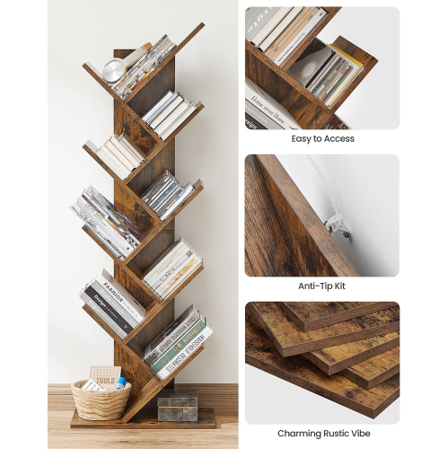 HOMEFORT 9-Shelf Wood Bookshelf Holds Up to 5kgs Per Shelf)