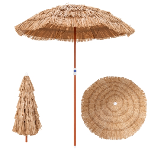 Costway Patio 6FT Tropical Thatched Tiki Beach Umbrella Portable