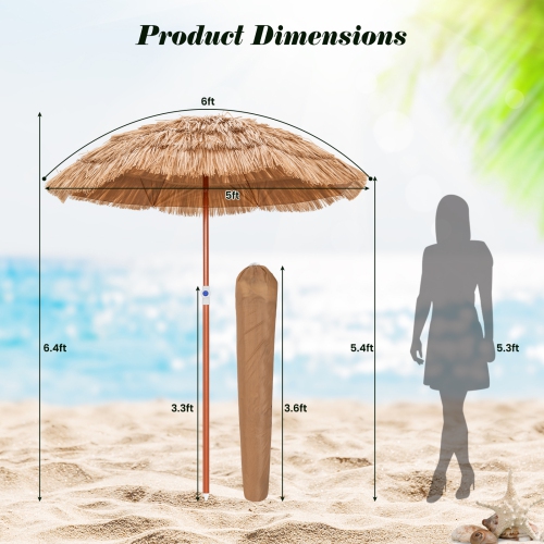 Costway Patio 6FT Tropical Thatched Tiki Beach Umbrella Portable Outdoor Market Tilt