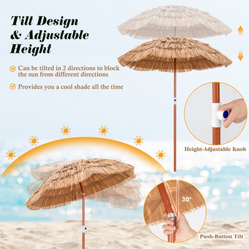Costway Patio 6FT Tropical Thatched Tiki Beach Umbrella Portable Outdoor Market Tilt
