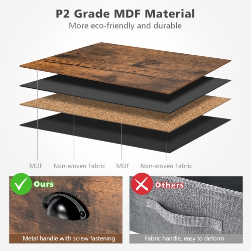 Commode à 5 tiroirs tour de rangement en tissu avec coffre en bois de Costway, brun rustique