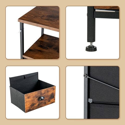 Costway 6-Drawer Dresser 2-Tier Fabric Storage Tower w/wooden Top Chest Organizer Unit