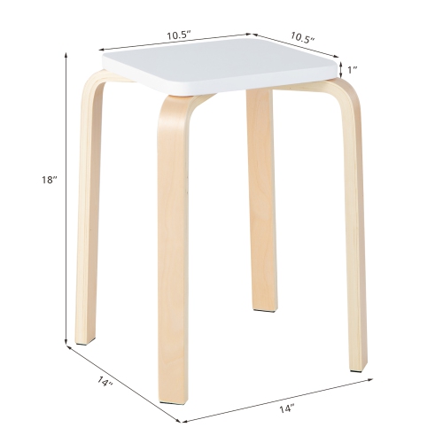 Costway Set of 4 Colorful Square Stools Stackable Wood Stools with Anti-slip Felt Mats