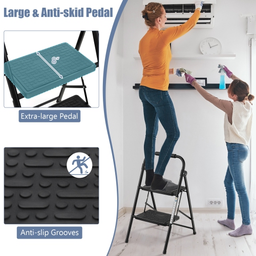 Costway 2 Step Ladder Folding Step Stool 330lbs Capacity with Anti-Slip Pedal & Handle