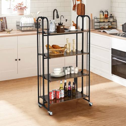 Costway 4-Tier Folding Rolling Cart Portable Storage Shelves w/Wheels No Assembly Rack