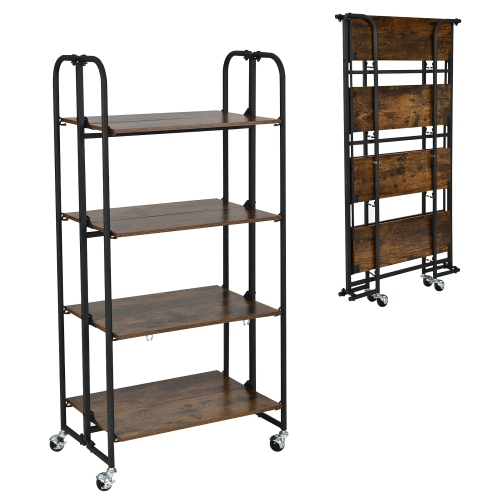 Costway 4-Tier Folding Rolling Cart Portable Storage Shelves w/Wheels No Assembly Rack