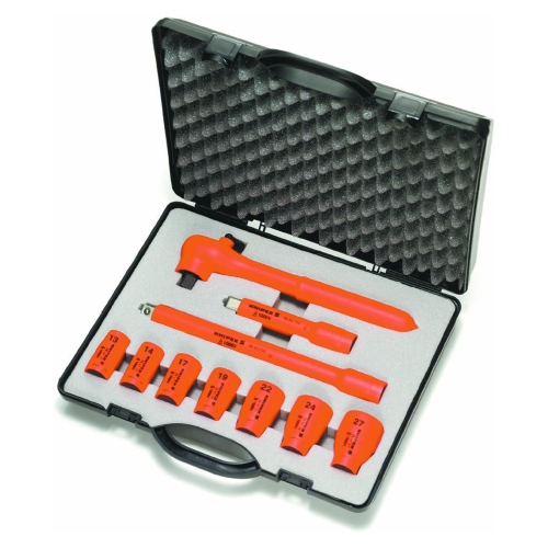 10 Pc Socket Set, 1/2" Drive, SAE, 1000V Insulated