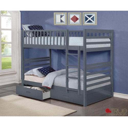 True Contemporary Fraser Twin over Twin Bunk Bed with Storage Drawers and Solid Wood - Available in 3 Colours