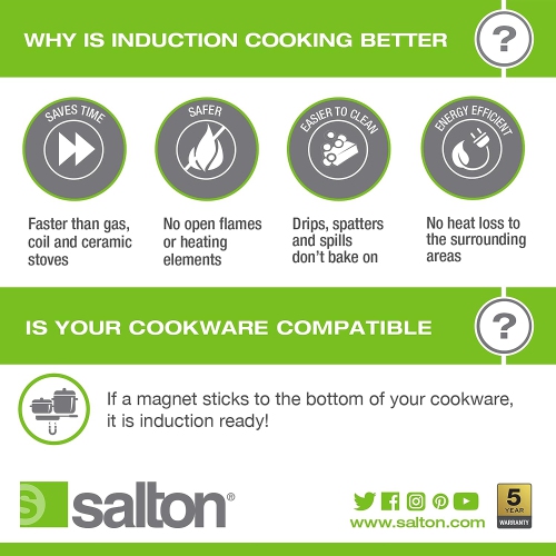 Salton - Portable Induction Cooker with LED Display, Cool Touch and 8 Temperature Settings, Black