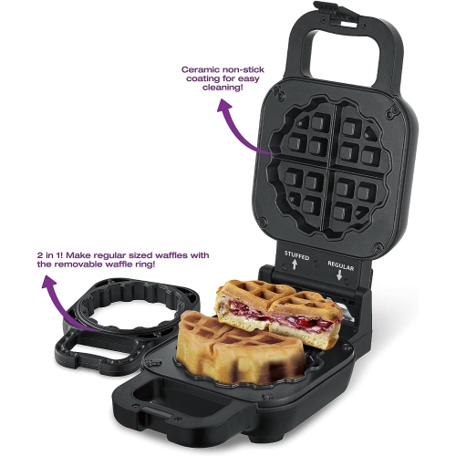 Salton - Waffle iron with or without topping, Ceramic coating, Black