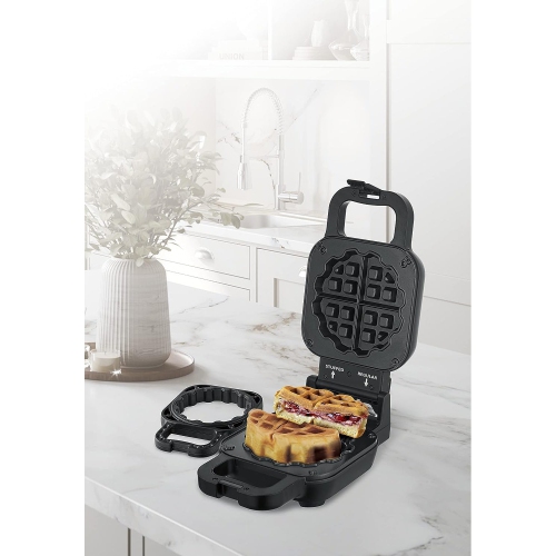 Salton - Waffle iron with or without topping, Ceramic coating, Black