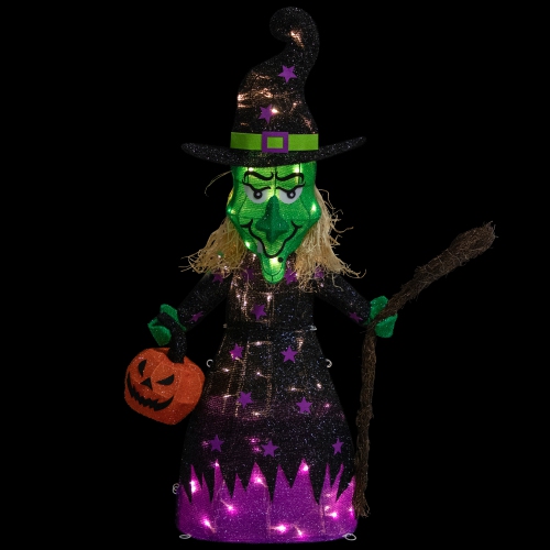 LED Lighted Witch with Broom Outdoor Halloween Decoration - 39" - Clear Lights